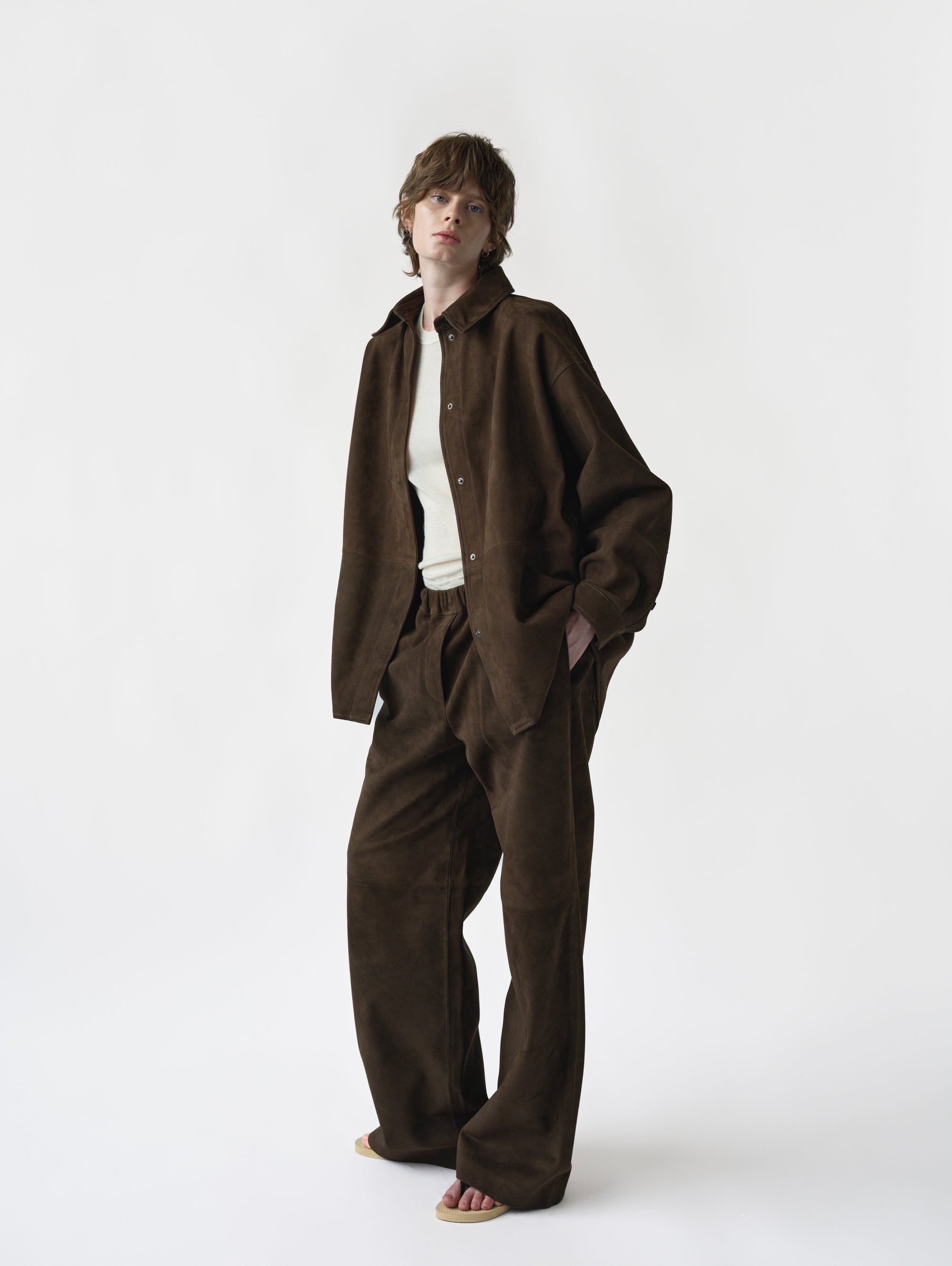 SUEDE PARKA IN KHAKI-BROWN